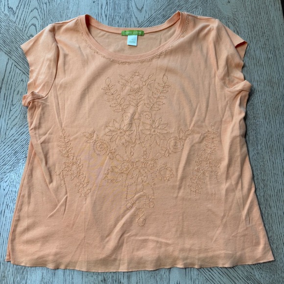 Sigrid Olsen Women's Size XL Peach Beaded  T-Shirt Top - Picture 2 of 10